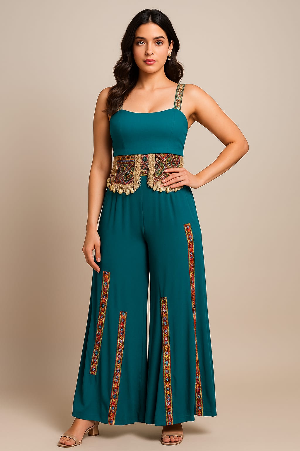 Boho Teal Festive plazzo set